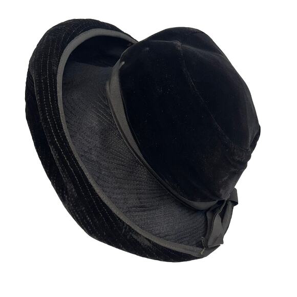 Vintage Patricia Velvet Large Rolled Brim Black Hat Grosgrain Ribbon Size 22 - Picture 4 of 10